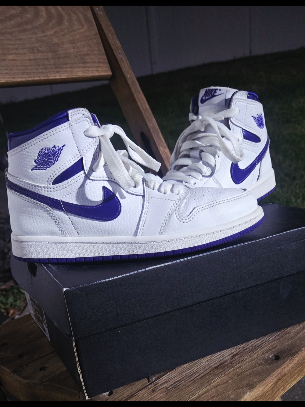 Jordan Kids White and Purple High-Top Sneakers
